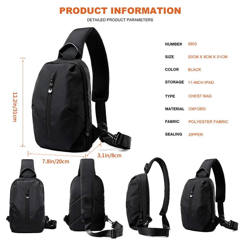 Waterproof Nylon Sling Bag | Anti-Theft Travel Chest Backpack