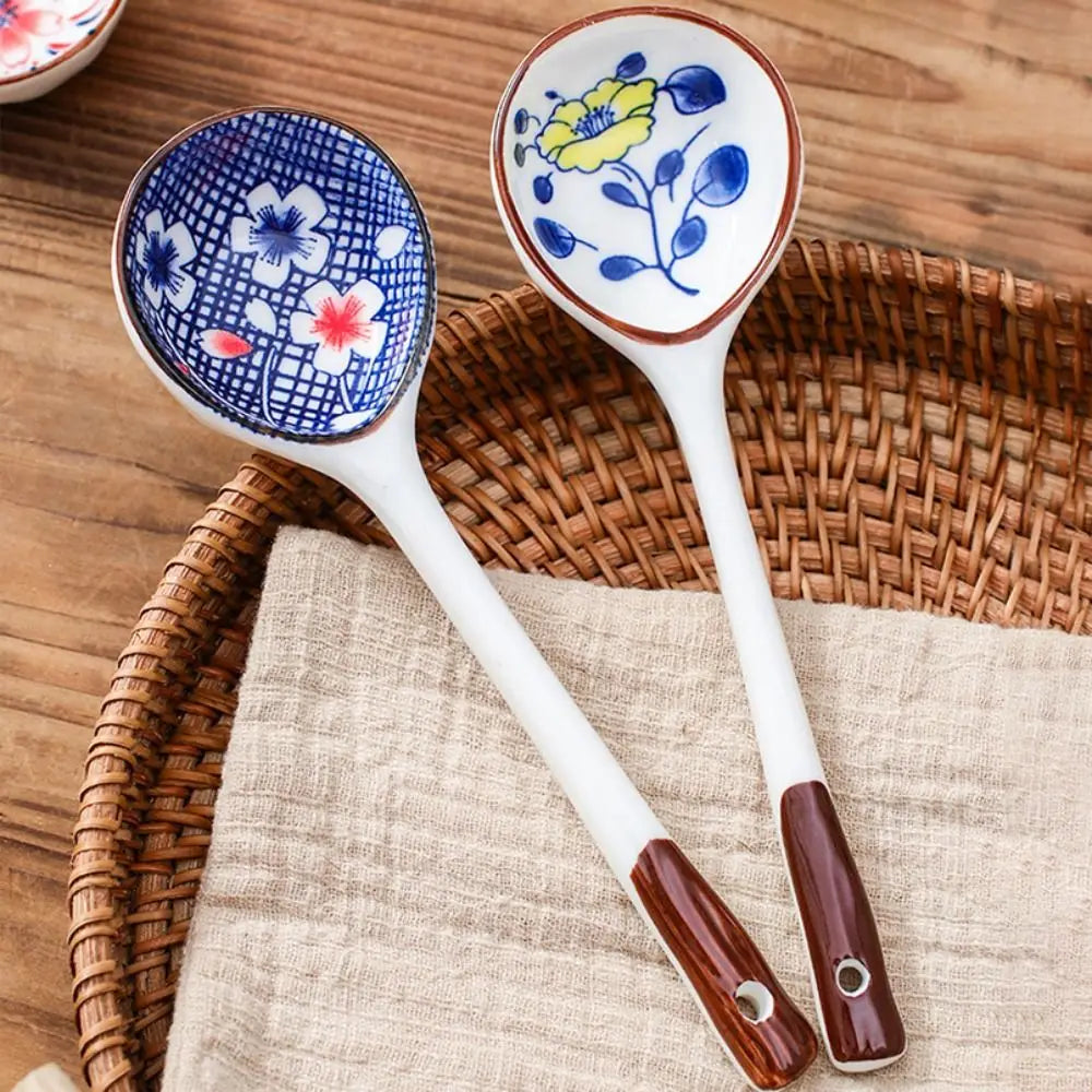 Elegant Hand-Painted Ceramic Soup Spoon Gift Set | Heat-Resistant Design