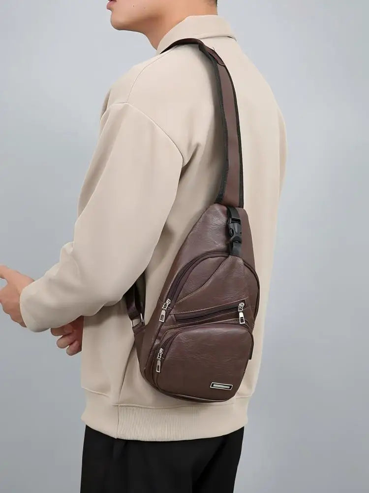 Fashionable Casual PU Crossbody Bag with USB Charging Functionality