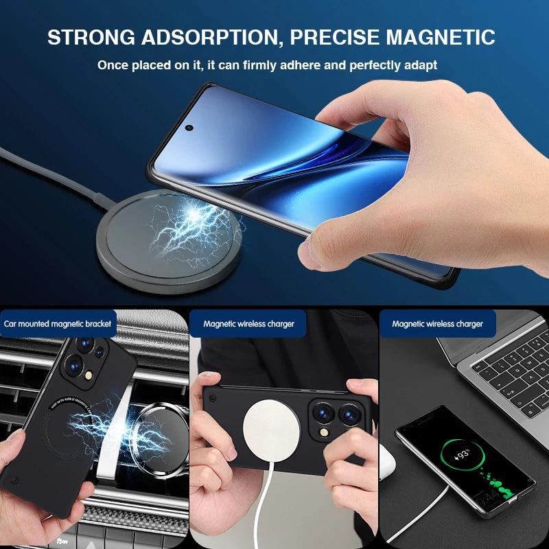 Magnetic Frameless Phone Case for OPPO Reno 13 Reno13 Pro 13Pro 5G Hard PC Armor Wireless Charging Bumper Cover Plain Thin Shell