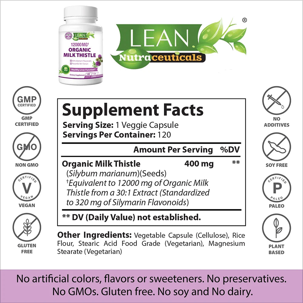Organic Milk Thistle Liver Cleanse Supplement | 120 Capsules