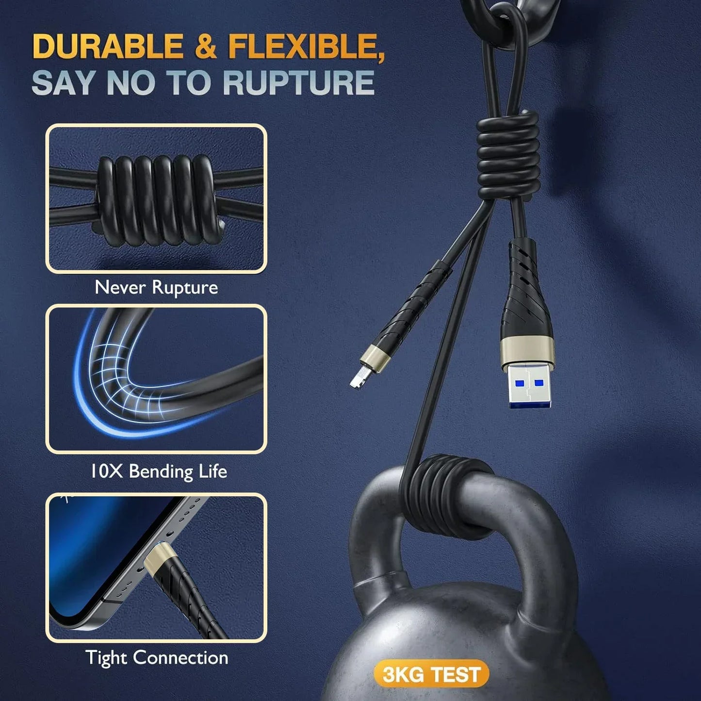 Fast Charging USB Cable | 3A for iPhone and iPad | 2m Length