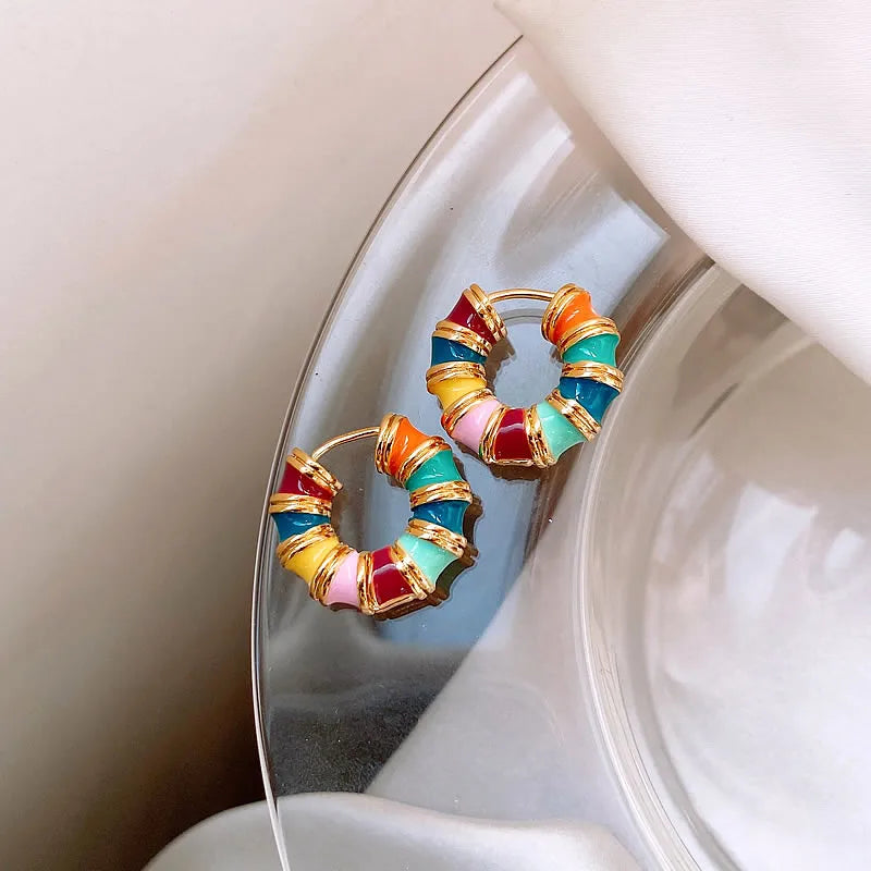 Romantic Retro Enamel Gold Hoop Earrings for Women | Fashion Jewelry