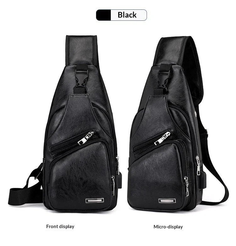 Men's Casual PU Crossbody Bag | Multi-Functional USB Charging