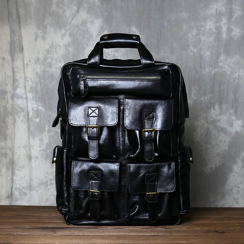 Men's Retro Genuine Leather Backpack | Spacious Multi Pocket Design