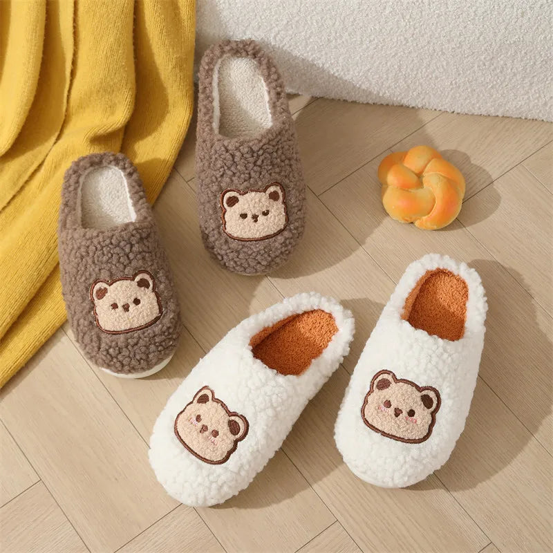 Men's Cartoon Bear Plush Slippers | Cozy Warm House Shoes