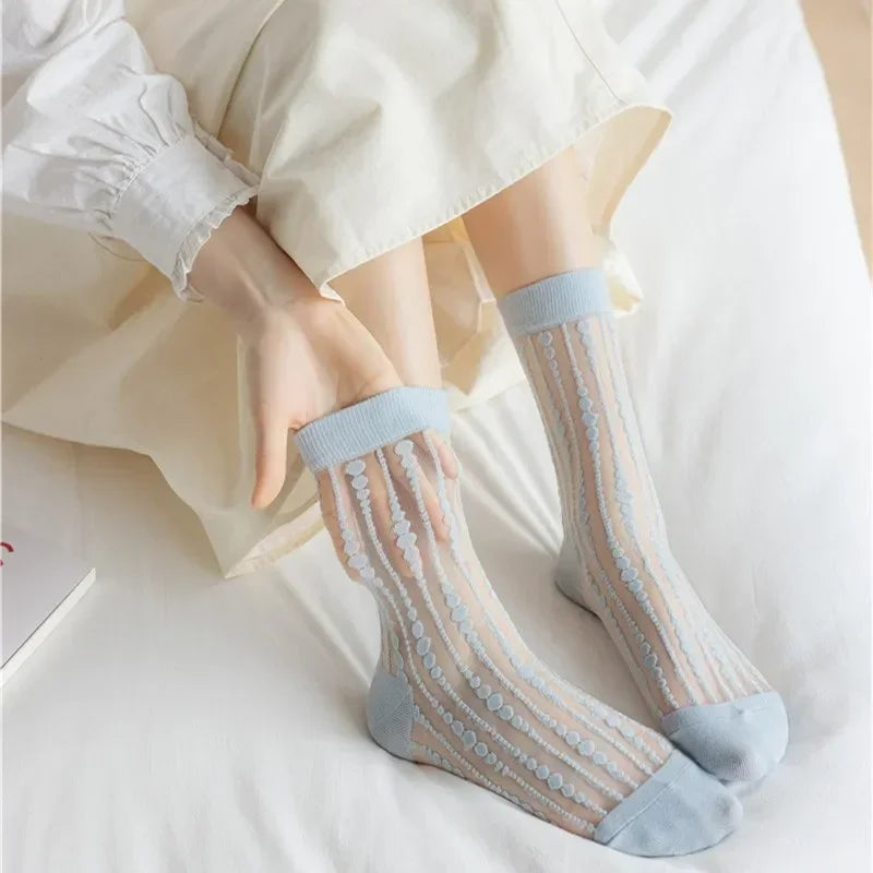 Cute Striped Kawaii Socks for Women | Ultra-Thin Summer Wear