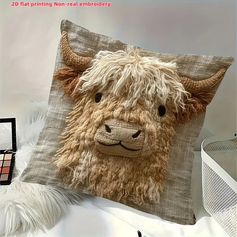 Cute Highland Cow Design Pillow Cover | Home Decor Cushion