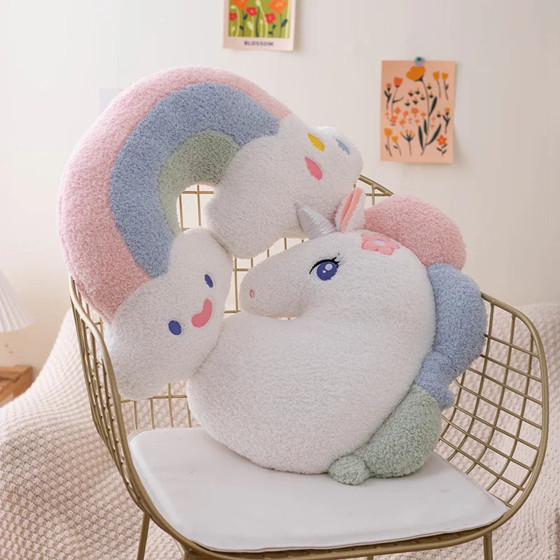 Soft Plush Rainbow Heart & Pumpkin Throw Pillow — Stuffed Hug Cushion Unicorn Plush Toy Massage Pillow for Girl Bedroom Decor