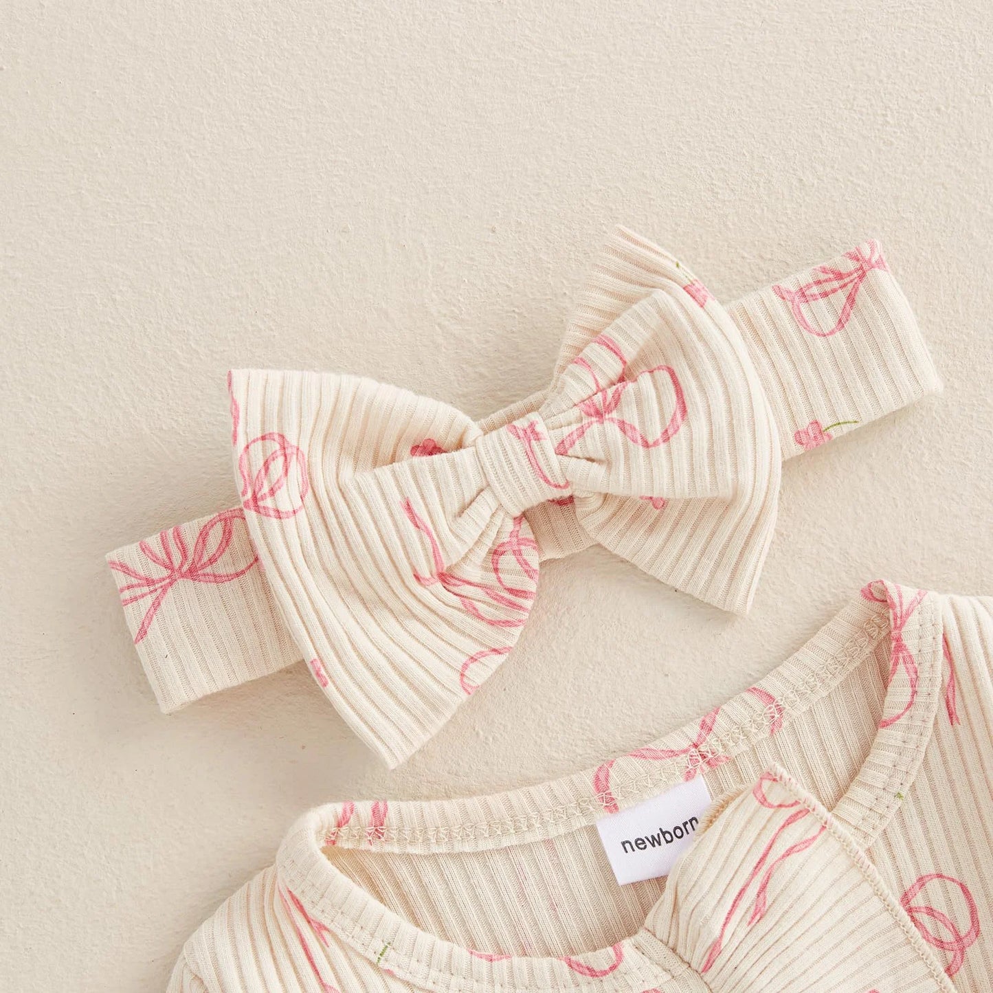 Charming Butterfly Knot Print Long Sleeve Baby Romper & Headband