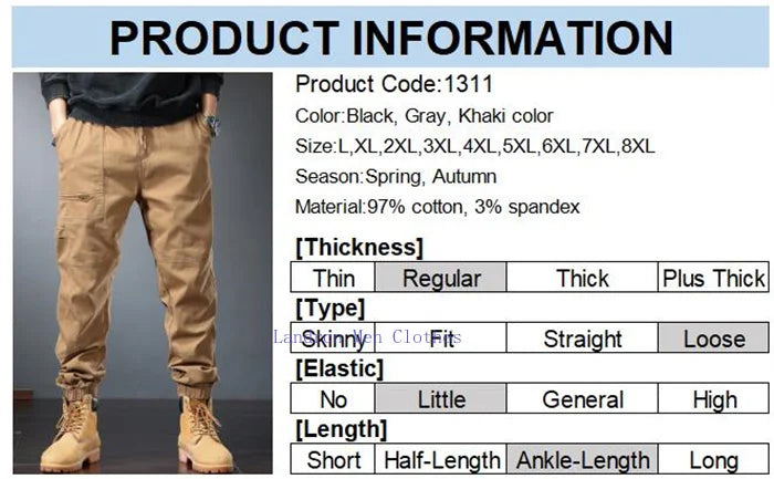 Plus Size Cotton Joggers for Men | Comfortable Ankle-Length Pants