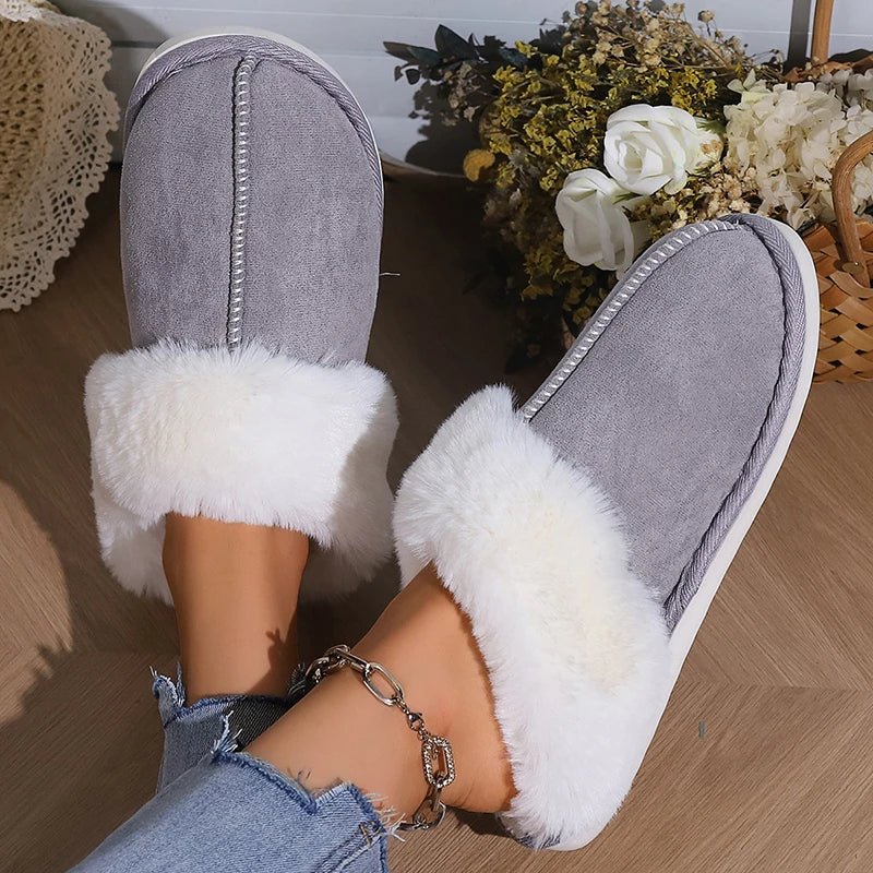 Winter Warm Faux Suede Fur Slippers | Cozy Plush Indoor Slides