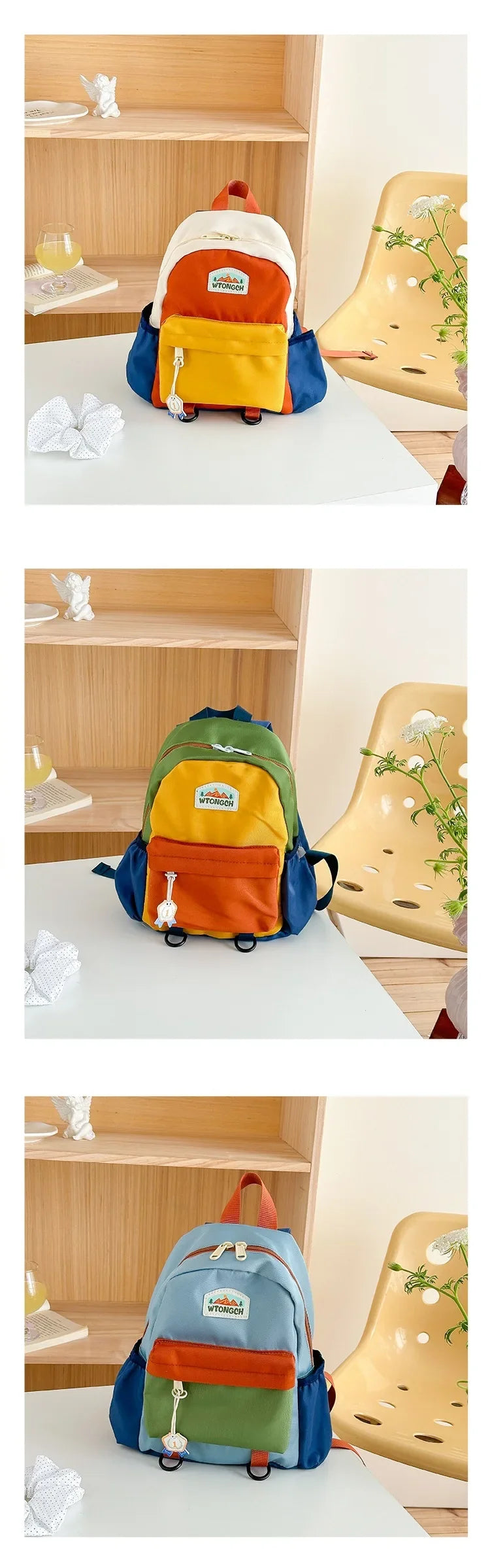 Lightweight Color Block Kids Backpack for School & Travel