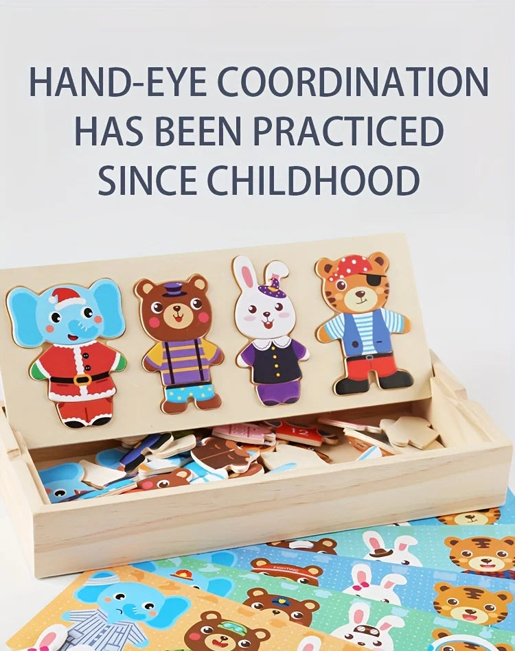 25Pcs Animal Dress-Up Wooden Play Set | Engaging Montessori Toys