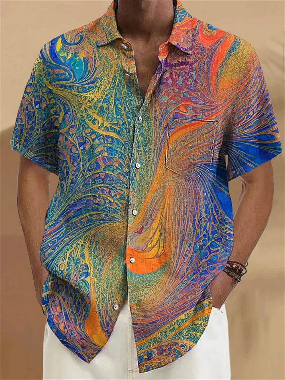 Men's 3D Printed Casual Long Sleeve Shirt | Retro Plant Design