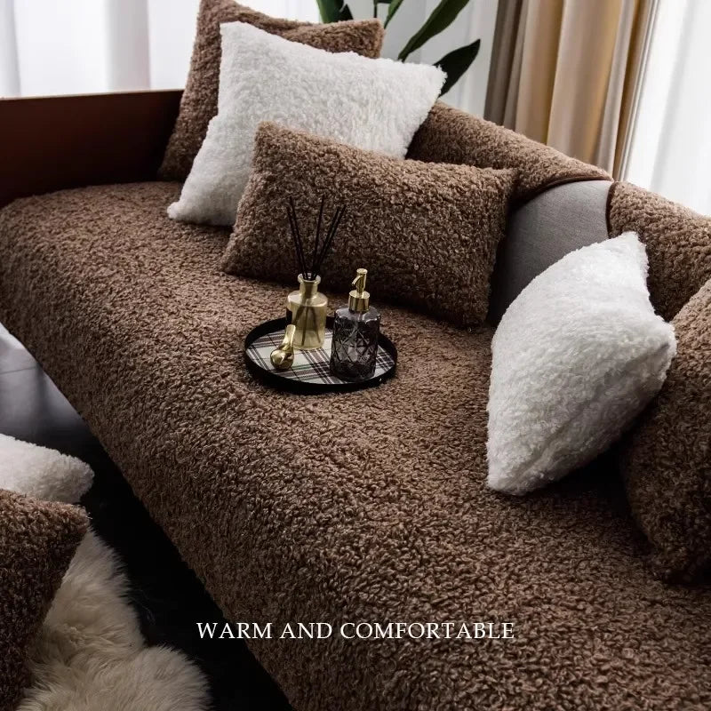 Thick Soft Fluffy Curling Sofa Cover | Anti-Slip Slipcover