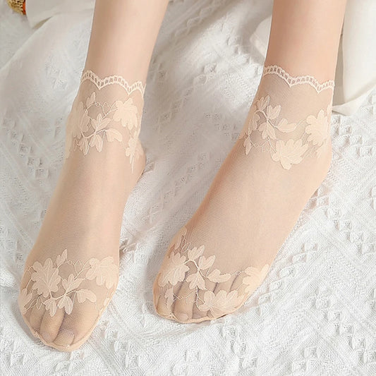 Calcetines tobilleros transparentes de encaje para mujer | Calzado elegante de verano