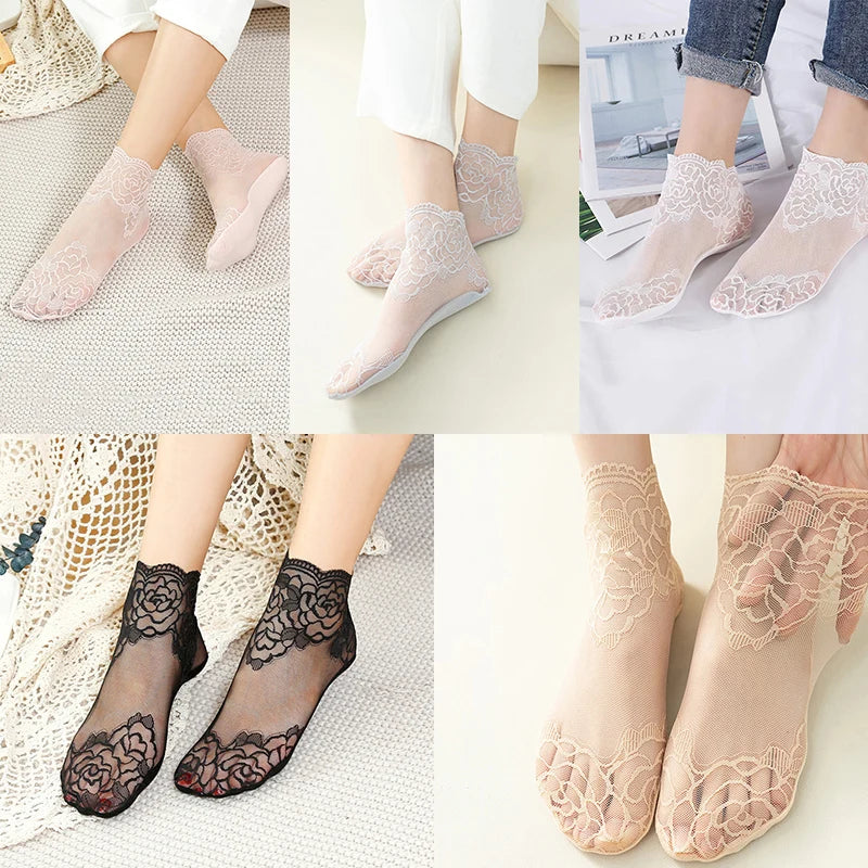 Invisible Lace Socks for Women | Non-Slip Thin Boat Socks