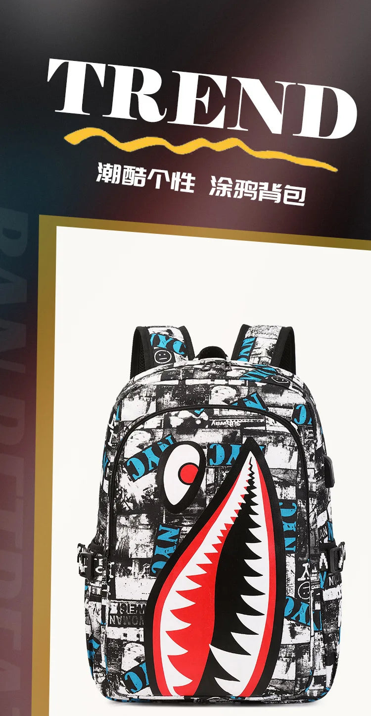 Cartoon Shark Print Backpack | Perfect for Primary School Students