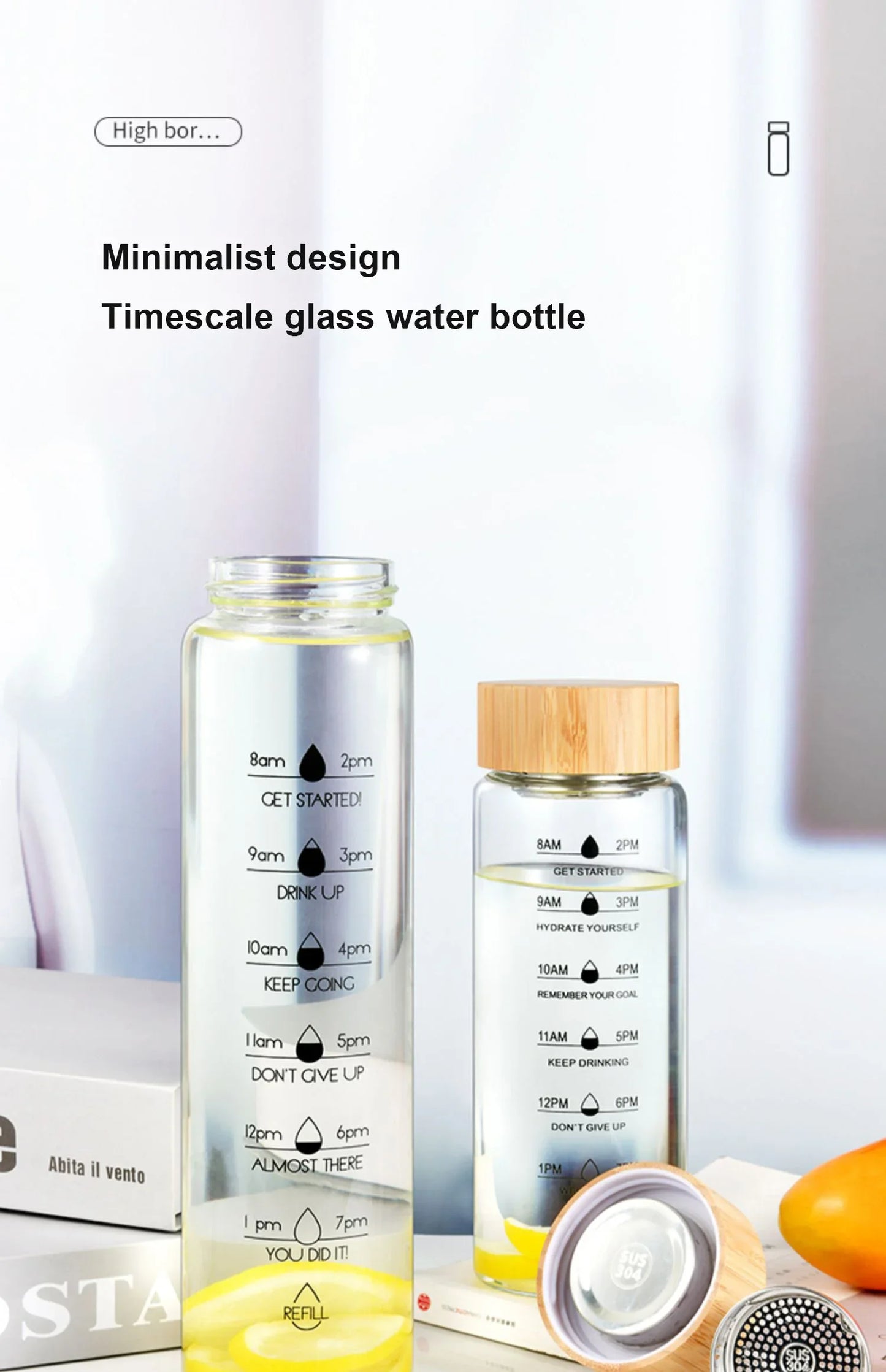 Large Capacity Glass Water Bottle with Time Marker | 1000ml