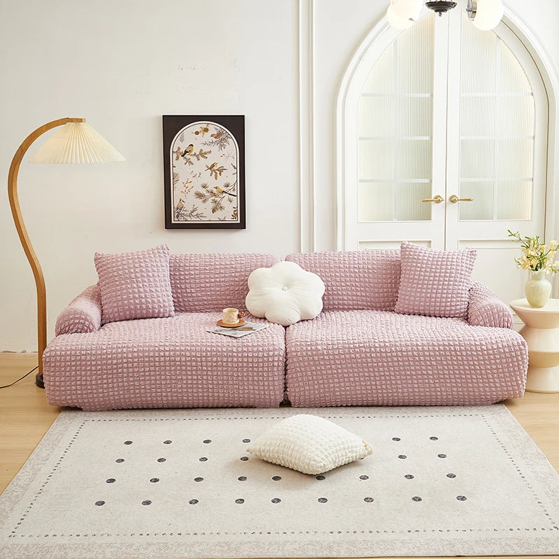 Solid Color Bubble Popcorn Sofa Cover | Elastic & Durable Fit
