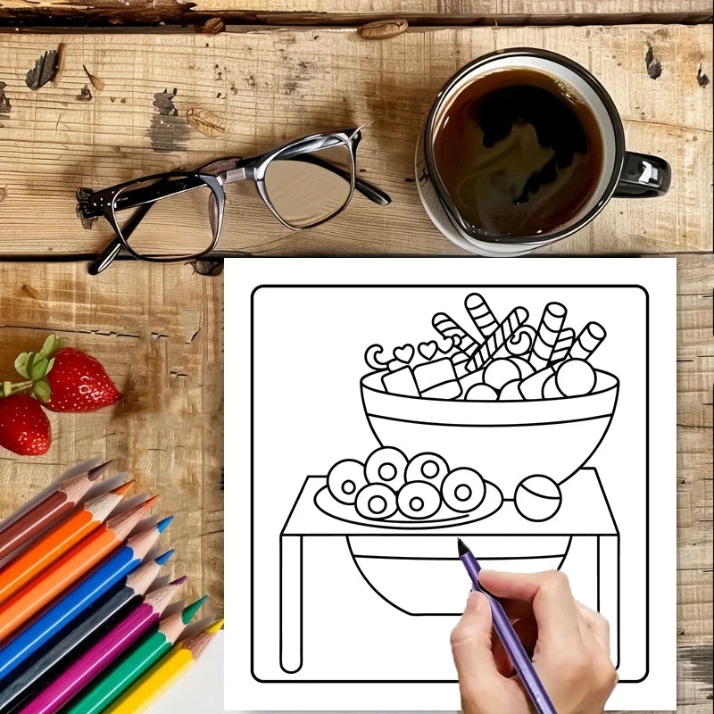 Easy Dessert Coloring Book for Adults | Stress Relief & Fun