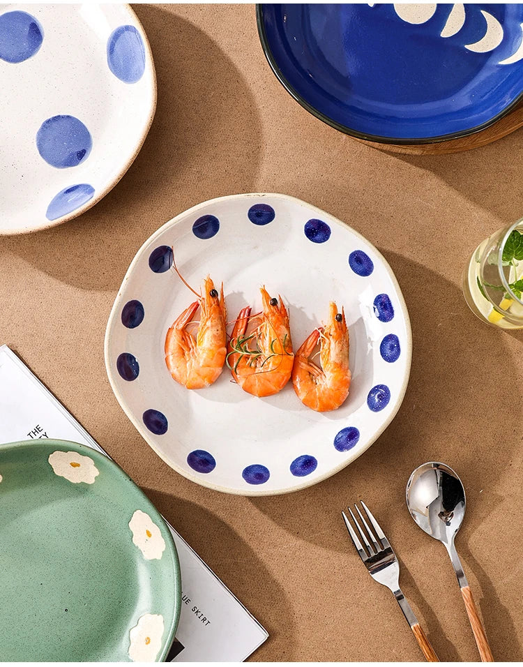 Hand-Painted Floral Ceramic Deep Plates | Vintage Dinner Dishes