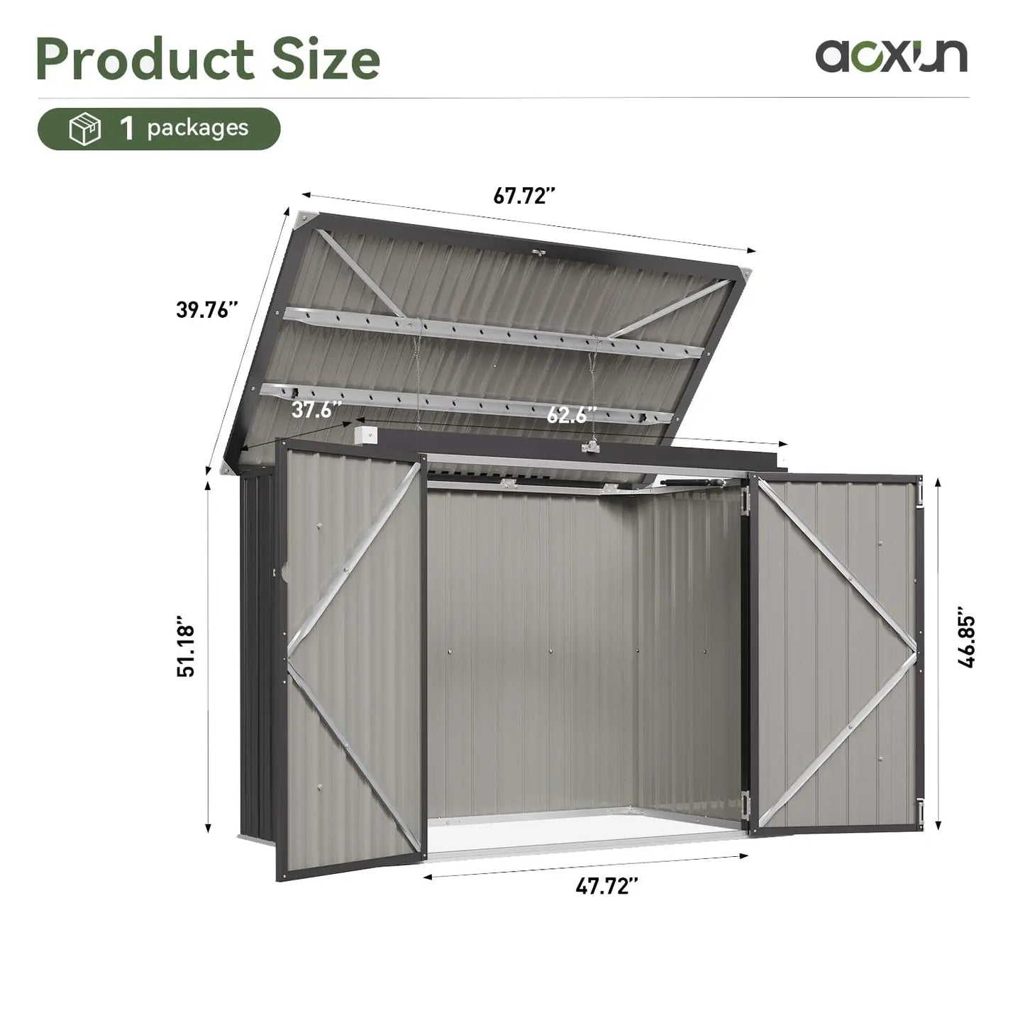 80 cu.ft Metal Outdoor Storage Shed - Waterproof Garbage Can Organizer