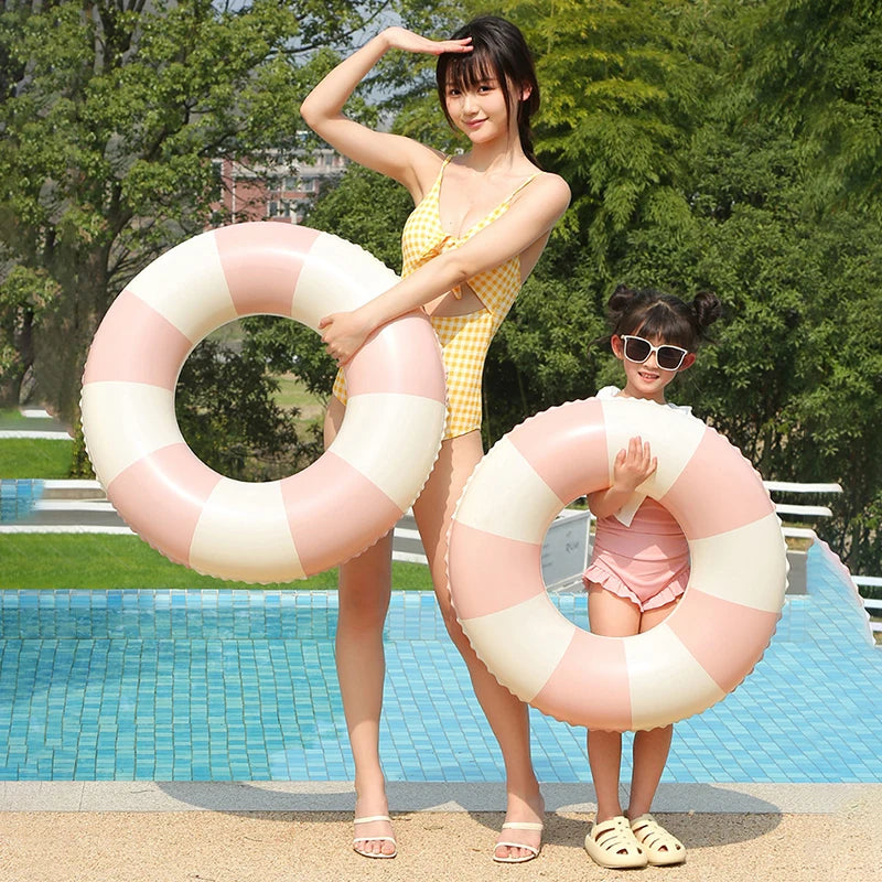 Inflatable Vintage Striped Pool Float | Stylish Swim Tube for All