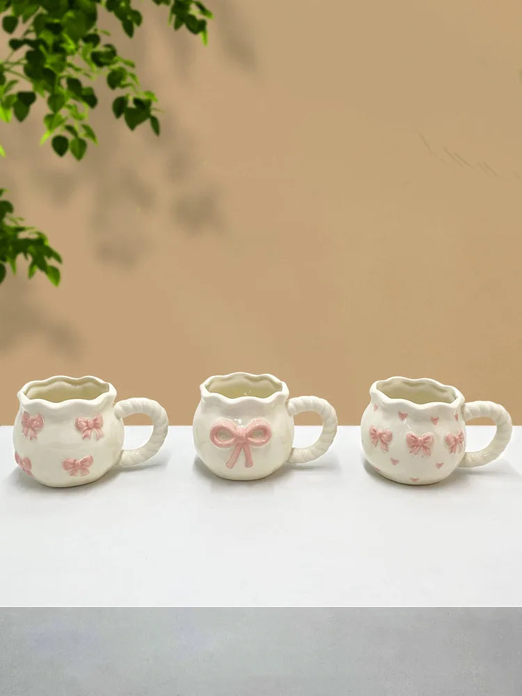 Cute Handmade Bow Ceramic Coffee Cup | Unique Gift Mug