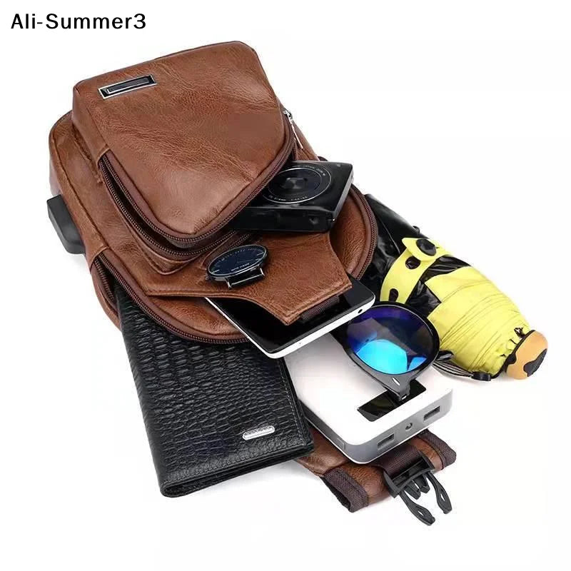 Men's Casual PU Crossbody Bag | Multi-Functional USB Charging