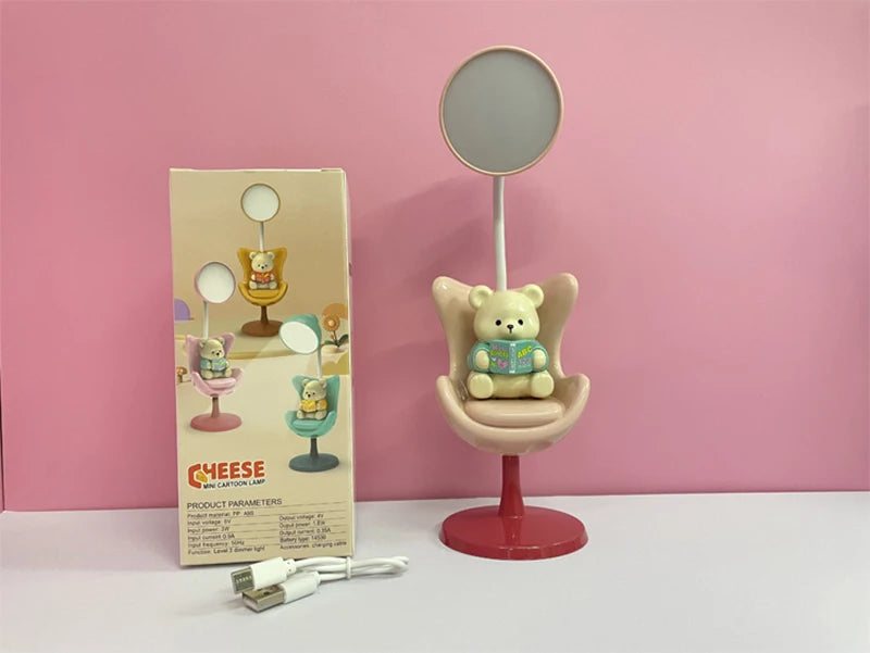 Bonita lámpara de escritorio LED flexible de oso con soporte para teléfono | Iluminación acogedora