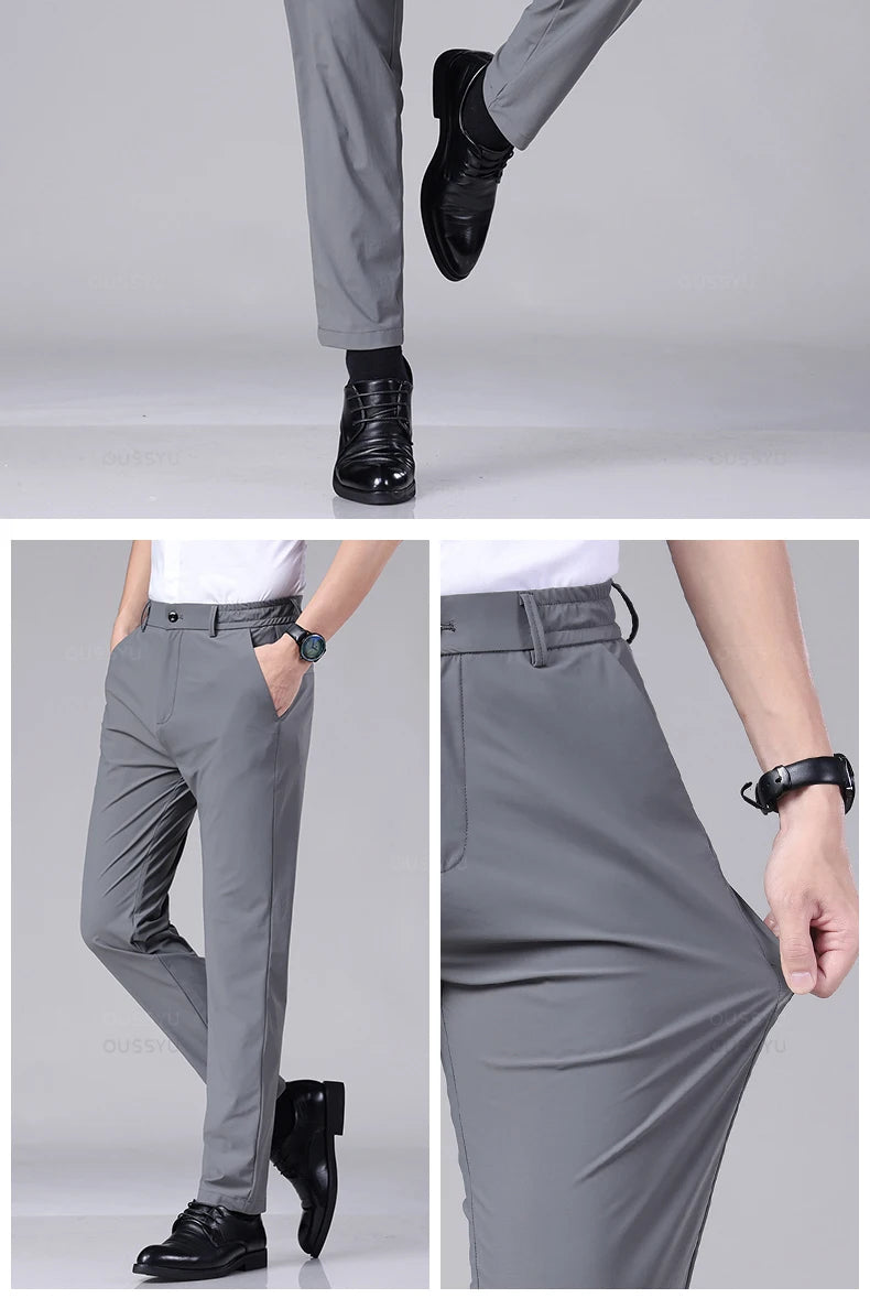 Men's Summer Stretch Smooth Trousers | Casual Business Pants