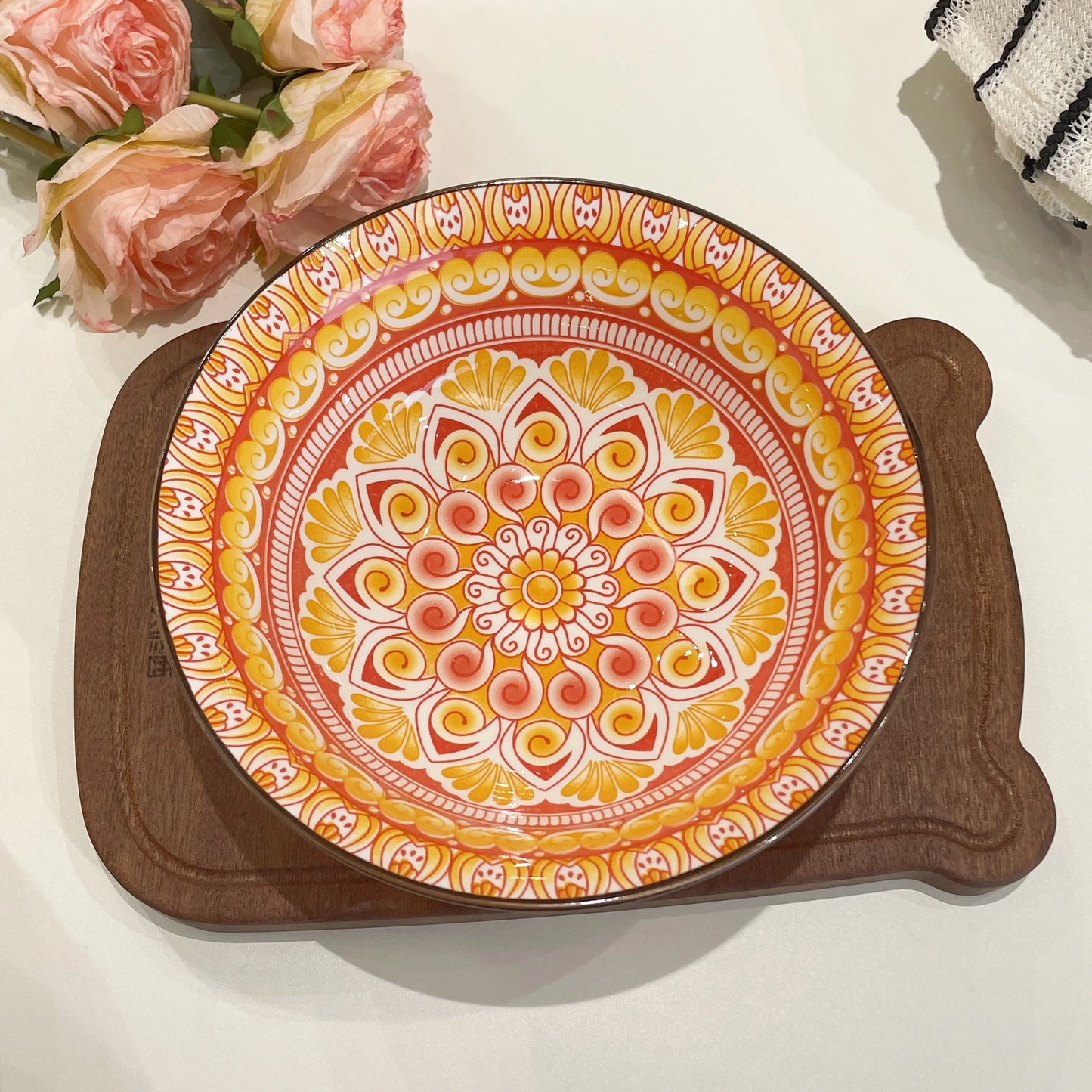 8-Inch Bohemian Ceramic Soup Bowl Set | Dishwasher & Microwave Safe
