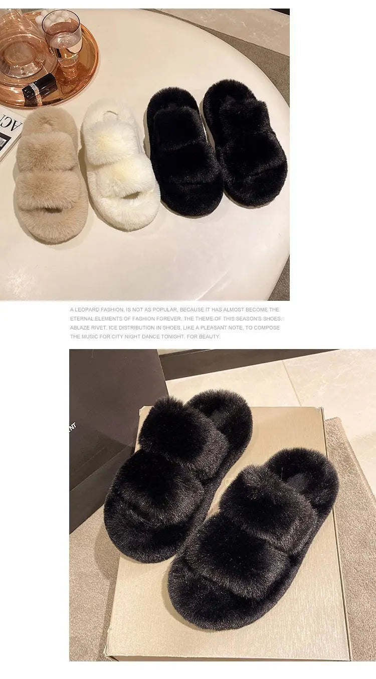 Cozy Plush Fluffy Platform Fur Slippers for Women | Anti-Slip Warmth