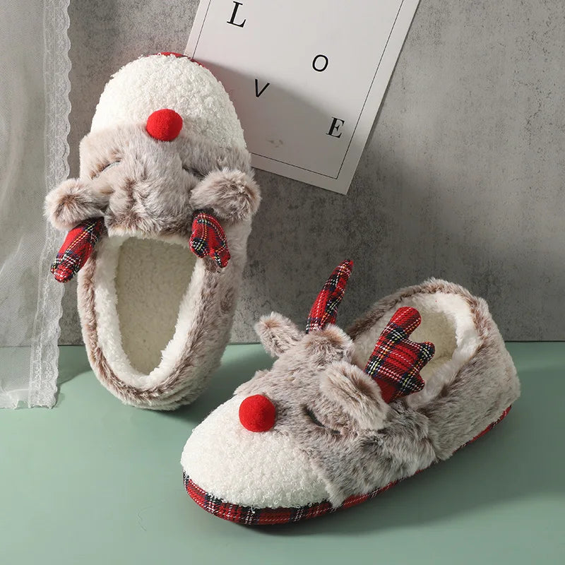 Cute Cartoon Deer Plush Slippers | Warm Indoor Home Shoes