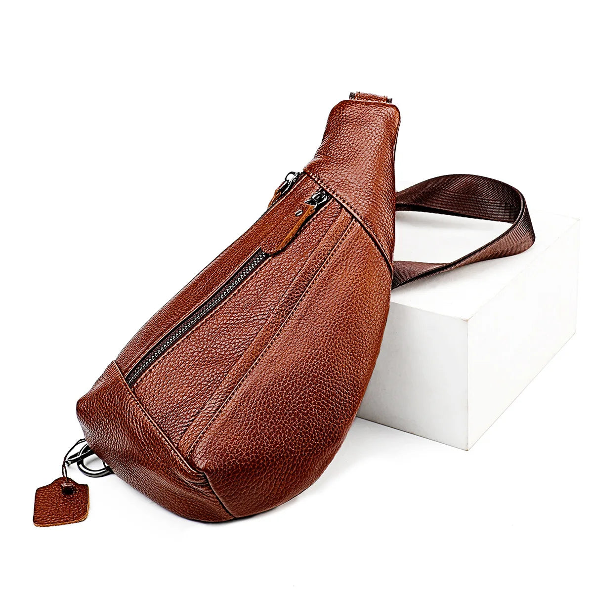 Men's Genuine Leather Chest Bag | Casual Triangle Crossbody Sling