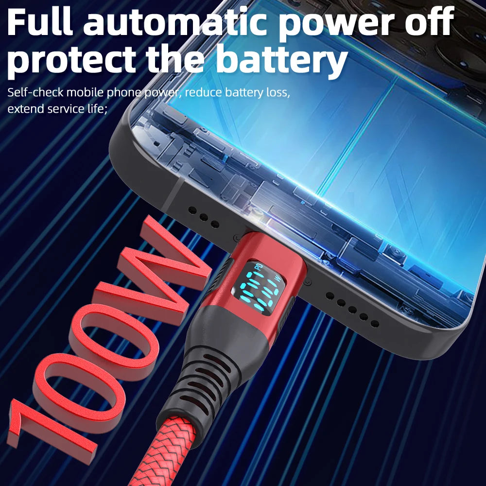5A 100W USB C to Type C Fast Charging Cable with LED Display