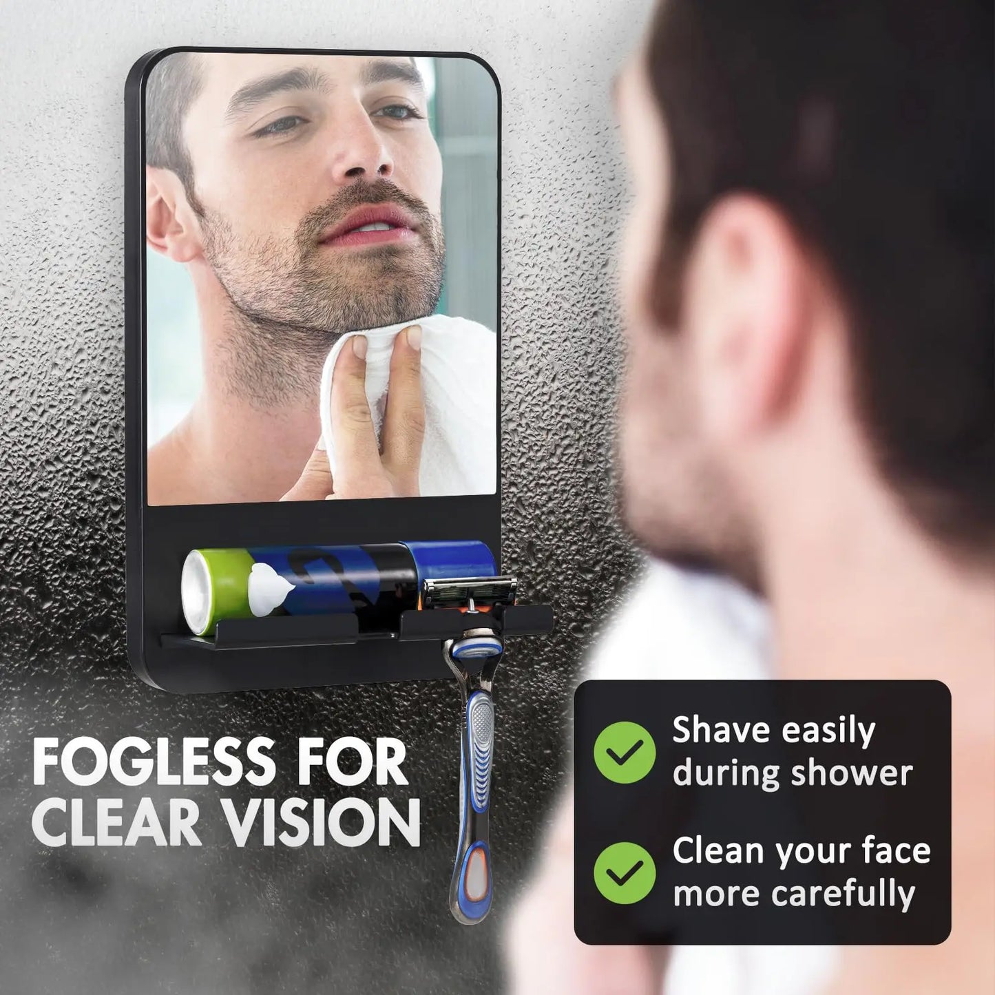 Fogless Shower Shaving Mirror with Storage Tray | Easy Installation