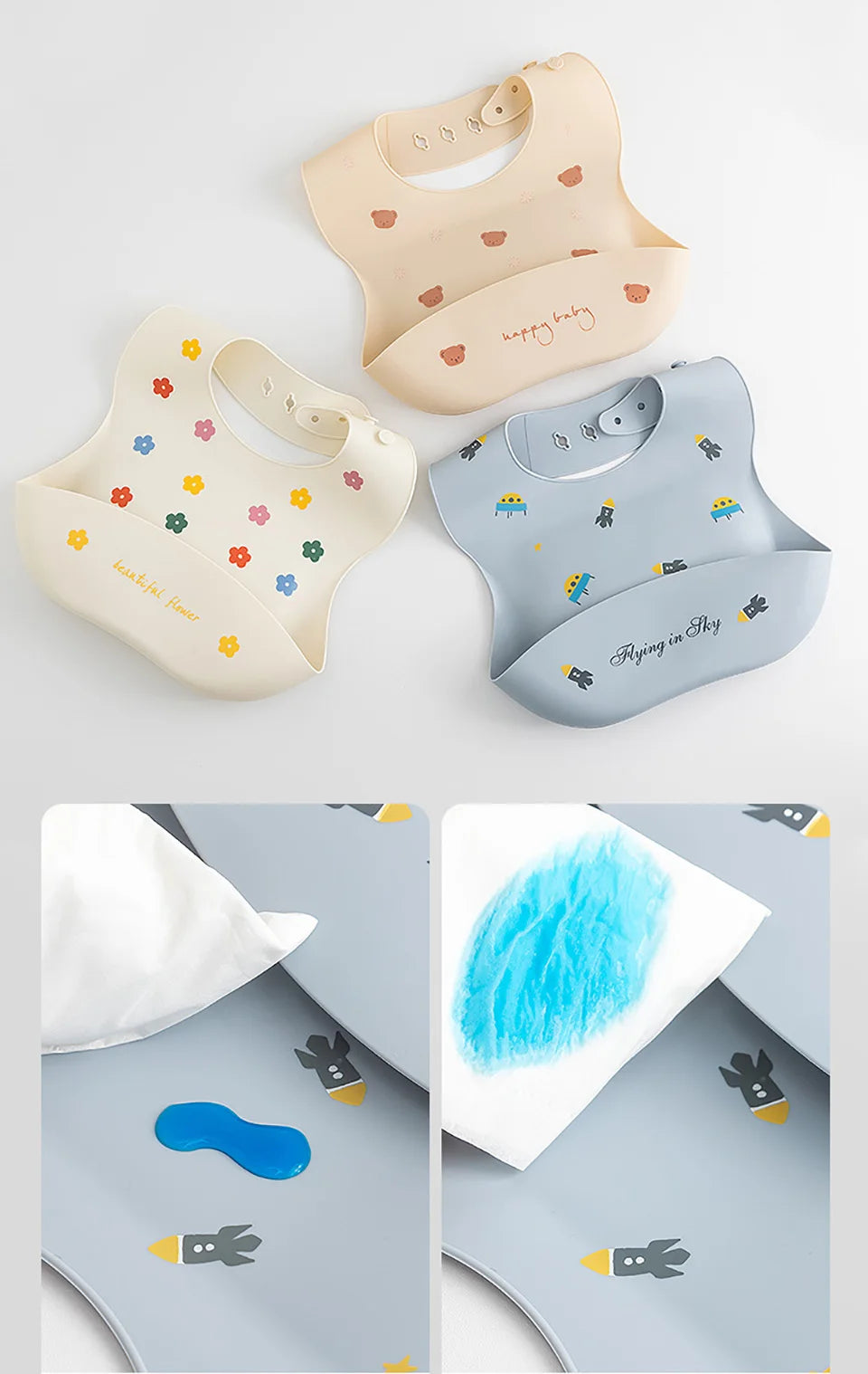 Adjustable Waterproof Silicone Baby Feeding Bibs for Kids