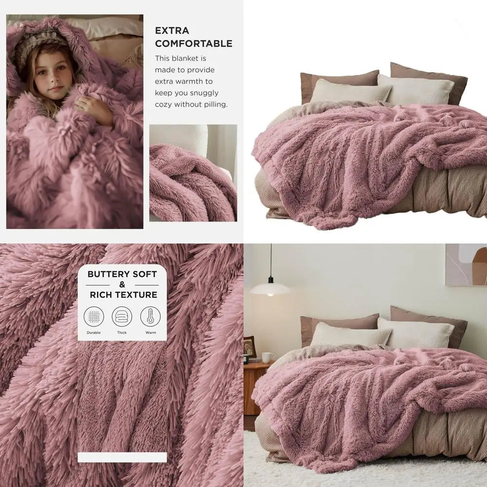Queen Size Plush Sherpa Blanket | Cozy Warm Faux Fur Throw
