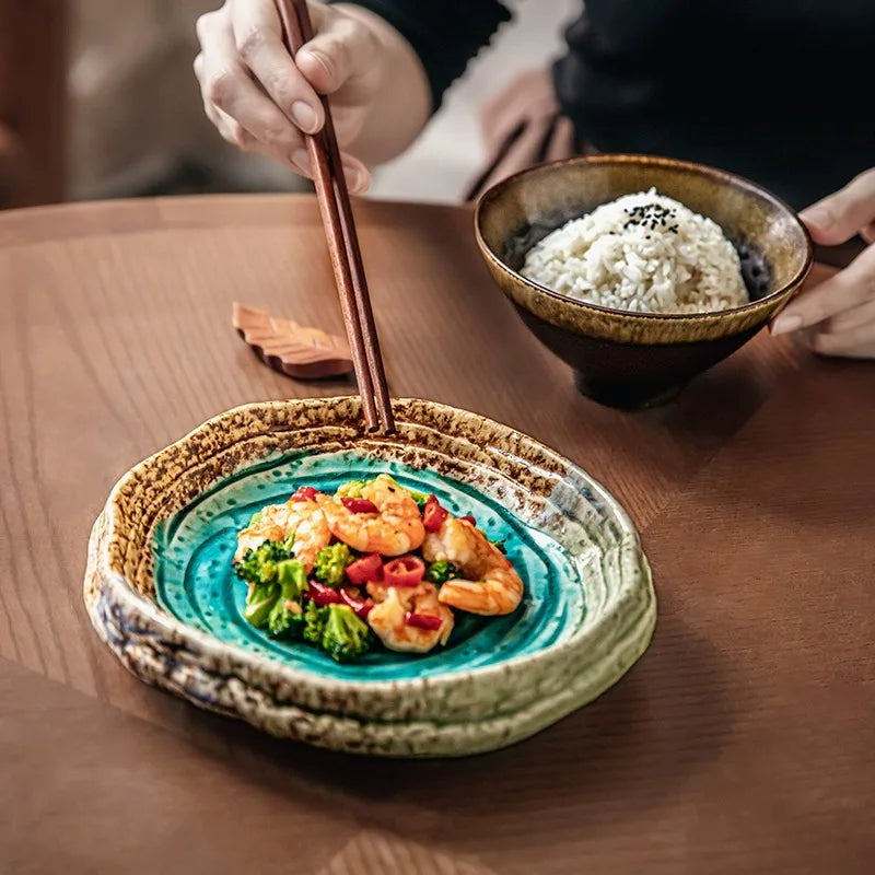 7-Inch Retro Ice Crack Shaped Ceramic Salad Plate for Stylish Dining