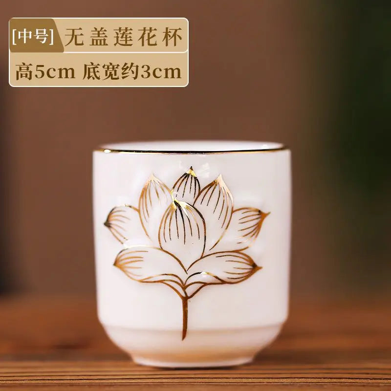 Lotus Cup Relief Ceramic Tea Cup | Elegant Guanyin Tea Set