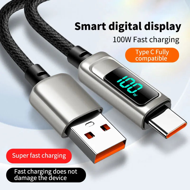USB A to Type C LED Display Charger Cable | Fast Data Transfer
