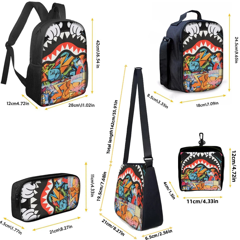 Trendy Shark Graphic Backpack Set | Perfect for School & Adventures