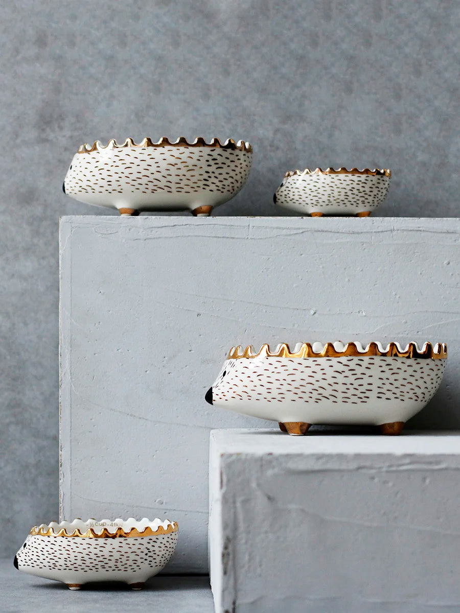 Cute Hedgehog Ceramic Dessert Bowl | Adorable Nordic Tableware