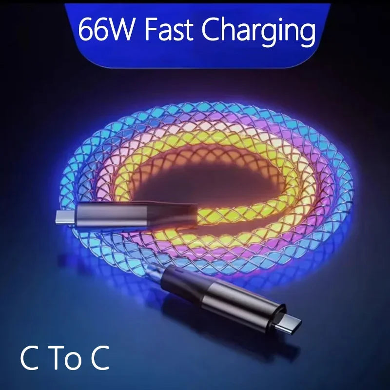 1m 6A Glowing USB Type C Charging Cable | Fast Charge Mobile Cord