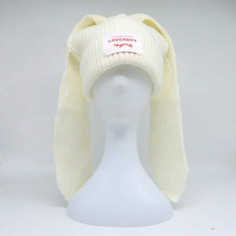 Unisex Long Fox Ears Knitted Beanie | Y2K Bunny Rabbit Hat