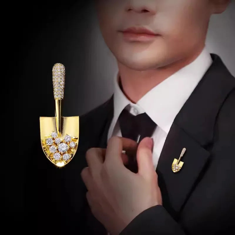 Elegant Gold Color Rhinestone Shovel Brooch for Stylish Accessory