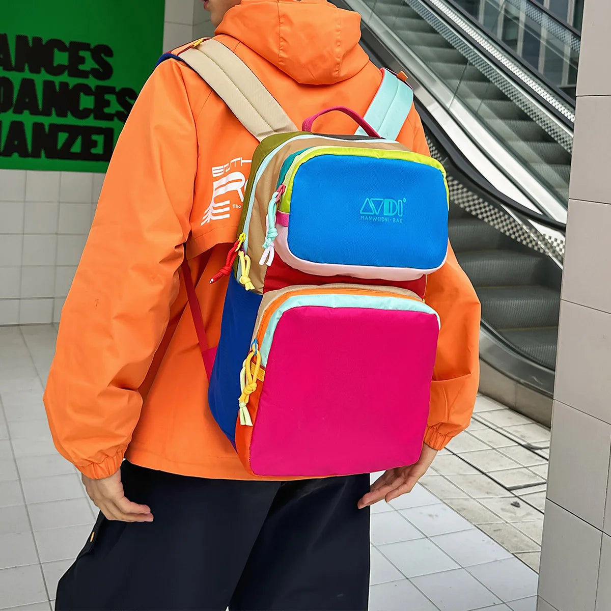 Dopamine Sporty Unisex Backpack Colorblock Logo Large Capacity Multi Function Adjustable Strap Backpack for Commute Sports